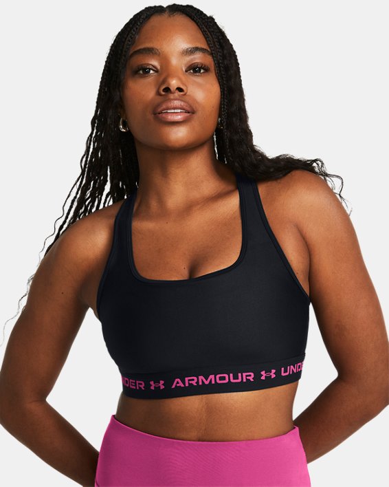 Women's Armour® Mid Crossback Sports Bra, Black, pdpMainDesktop image number 2